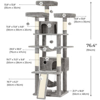 194 cm Grand Arbre à chat avec 3 Grands Perchoirs 2 Grottes Poteaux en sisal Hamac et Griffoir Gris Clair - FR.SIKAIC