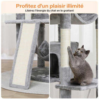 194 cm Grand Arbre à chat avec 3 Grands Perchoirs 2 Grottes Poteaux en sisal Hamac et Griffoir Gris Clair - FR.SIKAIC