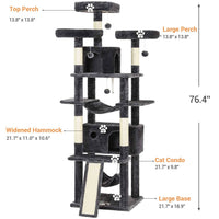 194 cm Grand Arbre à chat avec 3 Grands Perchoirs 2 Grottes Poteaux en sisal Hamac et Griffoir Gris Foncé - FR.SIKAIC