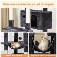194 cm Grand Arbre à chat avec 3 Grands Perchoirs 2 Grottes Poteaux en sisal Hamac et Griffoir Gris Foncé - FR.SIKAIC