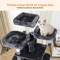 194 cm Grand Arbre à chat avec 3 Grands Perchoirs 2 Grottes Poteaux en sisal Hamac et Griffoir Gris Foncé - FR.SIKAIC