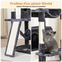 194 cm Grand Arbre à chat avec 3 Grands Perchoirs 2 Grottes Poteaux en sisal Hamac et Griffoir Gris Foncé - FR.SIKAIC