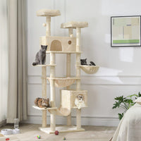 193 cm Grand Arbre à Chat pour grands Chats Stable avec 2 Plates-formes 2 Grottes pour chats et 3 Hamacs Beige - FR.SIKAIC