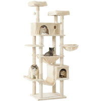 193 cm Grand Arbre à Chat pour grands Chats Stable avec 2 Plates-formes 2 Grottes pour chats et 3 Hamacs Beige - FR.SIKAIC