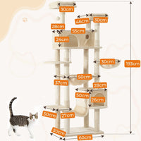 193 cm Grand Arbre à Chat pour grands Chats Stable avec 2 Plates-formes 2 Grottes pour chats et 3 Hamacs Beige - FR.SIKAIC