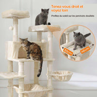 193 cm Grand Arbre à Chat pour grands Chats Stable avec 2 Plates-formes 2 Grottes pour chats et 3 Hamacs Beige - FR.SIKAIC
