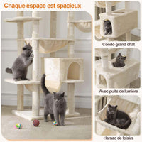 193 cm Grand Arbre à Chat pour grands Chats Stable avec 2 Plates-formes 2 Grottes pour chats et 3 Hamacs Beige - FR.SIKAIC