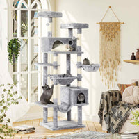 193 cm Grand Arbre à Chat pour grands Chats Stable avec 2 Plates-formes 2 Grottes pour chats et 3 Hamacs Gris clair - FR.SIKAIC