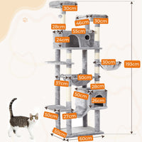 193 cm Grand Arbre à Chat pour grands Chats Stable avec 2 Plates-formes 2 Grottes pour chats et 3 Hamacs Gris clair - FR.SIKAIC
