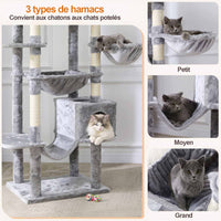 193 cm Grand Arbre à Chat pour grands Chats Stable avec 2 Plates-formes 2 Grottes pour chats et 3 Hamacs Gris clair - FR.SIKAIC