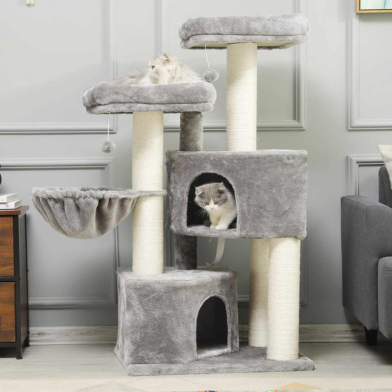 FR.SIKAIC Arbre à Chat Gris & Blanc / Moderne Grand Arbre à Chat Stable 126 cm avec Griffoir en sisal 2 Plateformes d'observation pour Grands Chats Gris ‎& Blanc