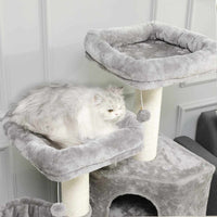 126 cm Grand Arbre à Chat Stable avec Griffoir en sisal 2 Plateformes d'observation pour Grands Chats Gris ‎& Blanc - FR.SIKAIC