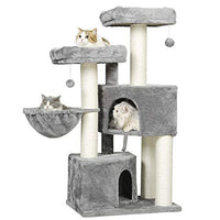 126 cm Grand Arbre à Chat Stable avec Griffoir en sisal 2 Plateformes d'observation pour Grands Chats Gris ‎& Blanc - FR.SIKAIC