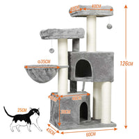 126 cm Grand Arbre à Chat Stable avec Griffoir en sisal 2 Plateformes d'observation pour Grands Chats Gris ‎& Blanc - FR.SIKAIC