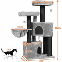 126 cm Grand Arbre à Chat Stable avec Griffoir en sisal 2 Plateformes d'observation pour Grands Chats Gris & Noir - FR.SIKAIC