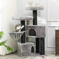 126 cm Grand Arbre à Chat Stable avec Griffoir en sisal 2 Plateformes d'observation pour Grands Chats Gris & Noir - FR.SIKAIC