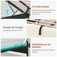 FR.SIKAIC Lits et Cadres de Lit Velours Teddy Beige / Bois d'ingénierie & Métal / 140×200 cm Grand lit capitonné couleur crème 140 x 200 cm avec rangement dissimulé