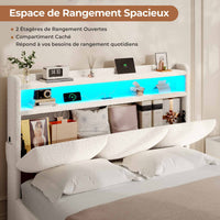 FR.SIKAIC Lits et Cadres de Lit Velours Teddy Beige / Bois d'ingénierie & Métal / 140×200 cm Grand lit capitonné couleur crème 140 x 200 cm avec rangement dissimulé