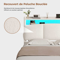 FR.SIKAIC Lits et Cadres de Lit Velours Teddy Beige / Bois d'ingénierie & Métal / 140×200 cm Grand lit capitonné couleur crème 140 x 200 cm avec rangement dissimulé