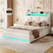 FR.SIKAIC Lits et Cadres de Lit Velours Teddy Beige / Bois d'ingénierie & Métal / 140×200 cm Grand lit capitonné couleur crème 140 x 200 cm avec rangement dissimulé