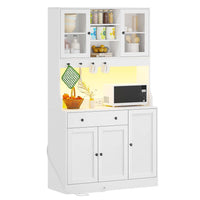LED Armoire Buffet Cuisine avec Multiprise Plan de Travail Tiroir 4 Compartiments et Armoires du Bas 103,5x40x180 cm Blanc - FR.SIKAIC
