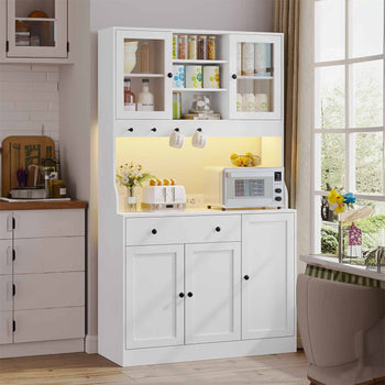 LED Armoire Buffet Cuisine avec Multiprise Plan de Travail Tiroir 4 Compartiments et Armoires du Bas 103,5x40x180 cm Blanc - FR.SIKAIC