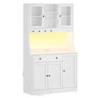 LED Armoire Buffet Cuisine avec Multiprise Plan de Travail Tiroir 4 Compartiments et Armoires du Bas 103,5x40x180 cm Blanc - FR.SIKAIC