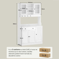 LED Armoire Buffet Cuisine avec Multiprise Plan de Travail Tiroir 4 Compartiments et Armoires du Bas 103,5x40x180 cm Blanc - FR.SIKAIC