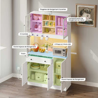 LED Armoire Buffet Cuisine avec Multiprise Plan de Travail Tiroir 4 Compartiments et Armoires du Bas 103,5x40x180 cm Blanc - FR.SIKAIC