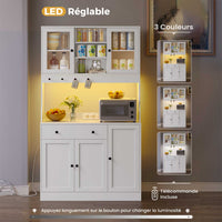 LED Armoire Buffet Cuisine avec Multiprise Plan de Travail Tiroir 4 Compartiments et Armoires du Bas 103,5x40x180 cm Blanc - FR.SIKAIC