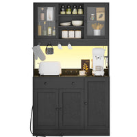 LED Armoire Buffet Cuisine avec Multiprise Plan de Travail Tiroir 4 Compartiments et Armoires du Bas 103,5x40x180 cm Noir - FR.SIKAIC