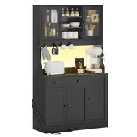 LED Armoire Buffet Cuisine avec Multiprise Plan de Travail Tiroir 4 Compartiments et Armoires du Bas 103,5x40x180 cm Noir - FR.SIKAIC
