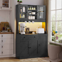 LED Armoire Buffet Cuisine avec Multiprise Plan de Travail Tiroir 4 Compartiments et Armoires du Bas 103,5x40x180 cm Noir - FR.SIKAIC