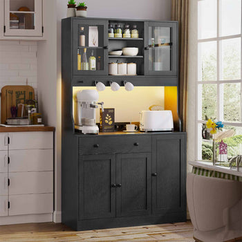 LED Armoire Buffet Cuisine avec Multiprise Plan de Travail Tiroir 4 Compartiments et Armoires du Bas 103,5x40x180 cm Noir - FR.SIKAIC