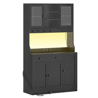 LED Armoire Buffet Cuisine avec Multiprise Plan de Travail Tiroir 4 Compartiments et Armoires du Bas 103,5x40x180 cm Noir - FR.SIKAIC