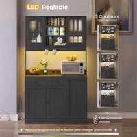 LED Armoire Buffet Cuisine avec Multiprise Plan de Travail Tiroir 4 Compartiments et Armoires du Bas 103,5x40x180 cm Noir - FR.SIKAIC