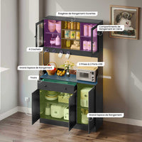 LED Armoire Buffet Cuisine avec Multiprise Plan de Travail Tiroir 4 Compartiments et Armoires du Bas 103,5x40x180 cm Noir - FR.SIKAIC