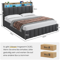 LED Lit 2 Personnes en Lin avec Tête de Lit Capitonné Étagères Ouvertes et Rangement Caché Gris - FR.SIKAIC