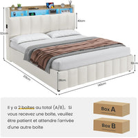 LED Lit 2 Personnes en PU avec Tête de Lit Capitonné Étagères Ouvertes et Rangement Caché Blanc - FR.SIKAIC