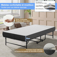 Lit Pliant 1 Personne 90x200 cm Lit Pliable Adulte avec Matelas en Mousse de 10 cm Noir - FR.SIKAIC