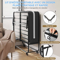 Lit Pliant 1 Personne 90x200 cm Lit Pliable Adulte avec Matelas en Mousse de 10 cm Noir - FR.SIKAIC