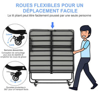 Lit Pliant 1 Personne 90x200 cm Lit Pliable Adulte avec Matelas en Mousse de 10 cm Noir - FR.SIKAIC