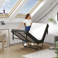 Lit Pliant 1 Personne 90x200 cm Lit Pliable Adulte avec Matelas en Mousse de 10 cm Noir - FR.SIKAIC