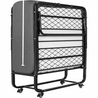 Lit pliant 90x200 cm Cadre de Lit en Métal avec Matelas en Mousse à Mémoire de Forme de 13 cm D'épaisseur Noir - FR.SIKAIC