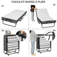 Lit pliant 90x200 cm Cadre de Lit en Métal avec Matelas en Mousse à Mémoire de Forme de 13 cm D'épaisseur Noir - FR.SIKAIC