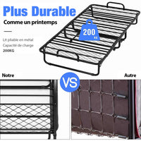 Lit pliant 90x200 cm Cadre de Lit en Métal avec Matelas en Mousse à Mémoire de Forme de 13 cm D'épaisseur Noir - FR.SIKAIC