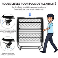 Lit pliant 90x200 cm Cadre de Lit en Métal avec Matelas en Mousse à Mémoire de Forme de 13 cm D'épaisseur Noir - FR.SIKAIC