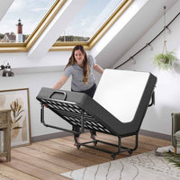 Lit pliant 90x200 cm Cadre de Lit en Métal avec Matelas en Mousse à Mémoire de Forme de 13 cm D'épaisseur Noir - FR.SIKAIC