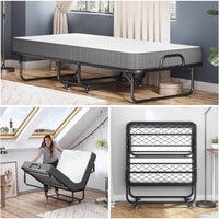 Lit pliant 90x200 cm Cadre de Lit en Métal avec Matelas en Mousse à Mémoire de Forme de 13 cm D'épaisseur Noir - FR.SIKAIC