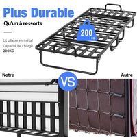 Lit Pliant Adulte en Métal 90×200 cm avec Matelas en Mousse à Mémoire de Forme Noir - FR.SIKAIC